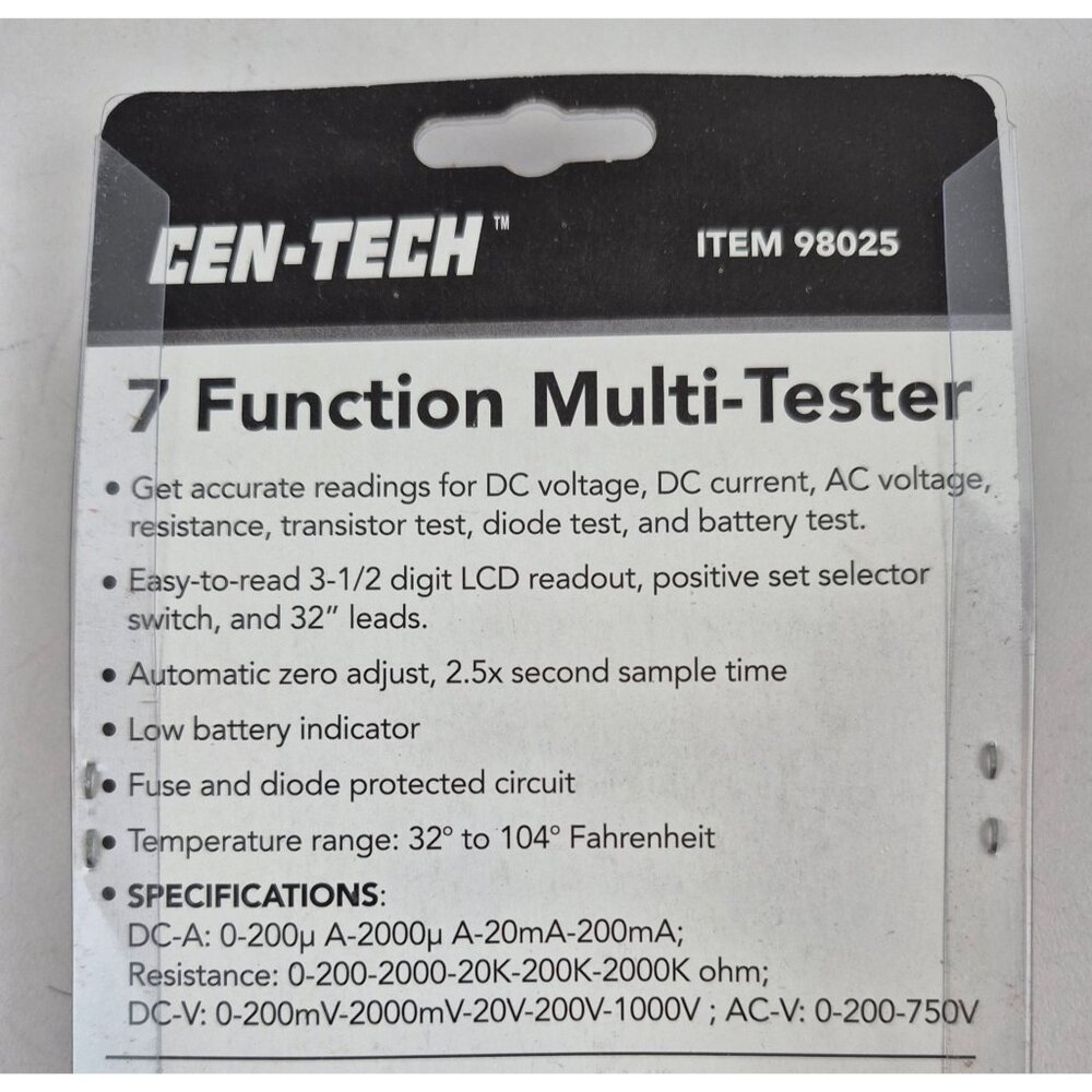 Cen Tech 7 Function Multi Tester Digital Multimeter 98025 NOS LCD Display - Picture 8 of 8